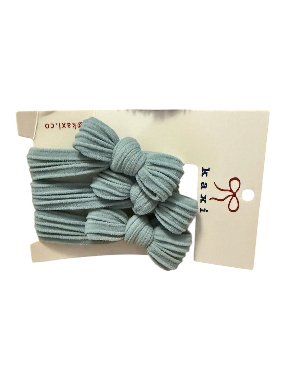 Light Blue / Grayish Ribbed Bow Hair Tie Set, Set Of 3